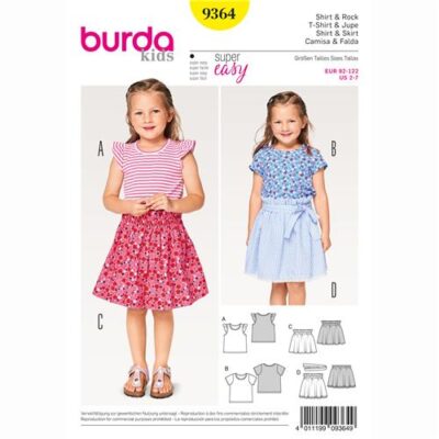 Burda patroon 9364 shirt & rok Maat: 92-122