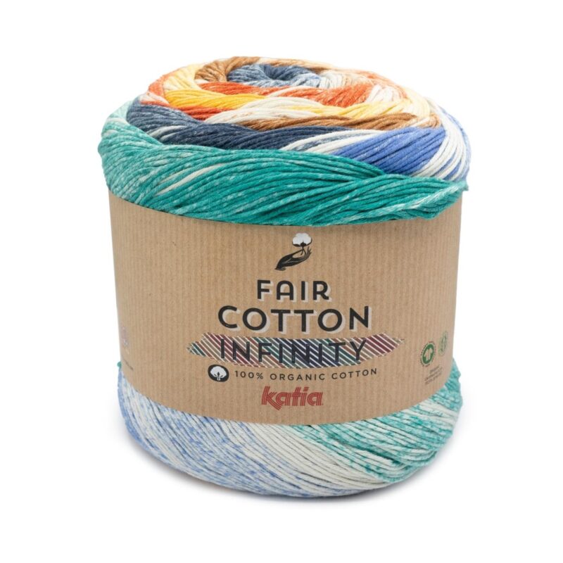 Katia Fair Cotton Infinity Groen blauw-Ultramarijn blauw-Bruin-Geel