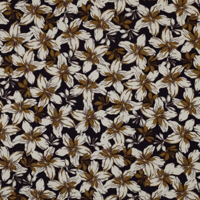 Viscose Rosella oker bloemen bordeaux