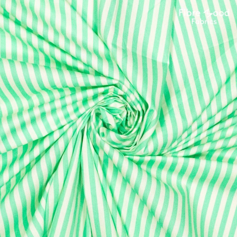 Geweven katoen poplin strepen groen ecru - Christine Fibre Mood editie 29